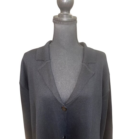 Chiara Marconi Black Cardigan Sweater 2X Merino Wool Made In Italy Minimalist - Picture 3 of 7